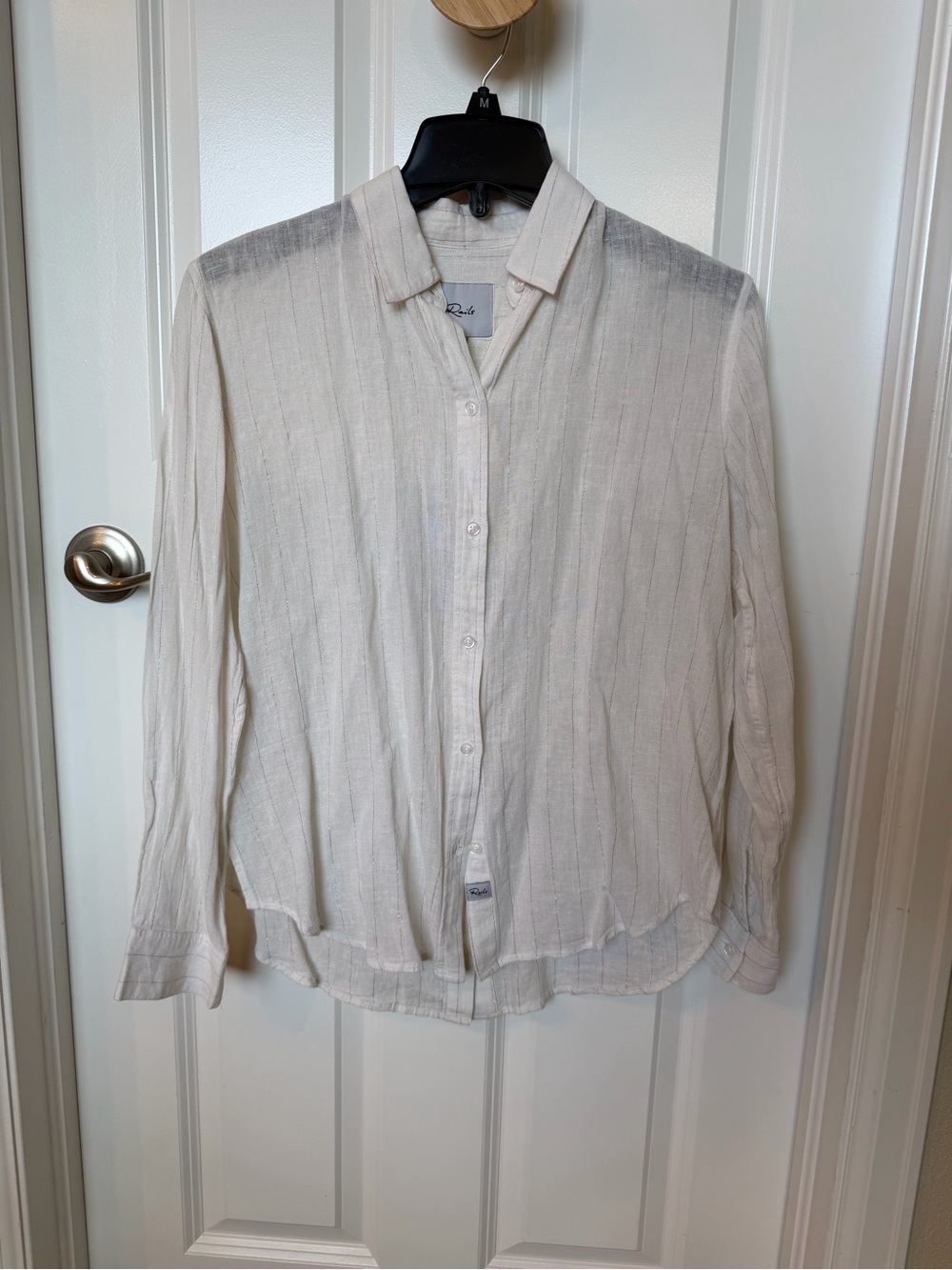 Rails NWT XS Linen Blend Ivory Multicolor Metallic Stripe Button Down Shirt